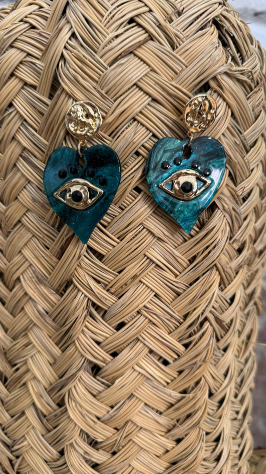 Pendientes Corazón Verde